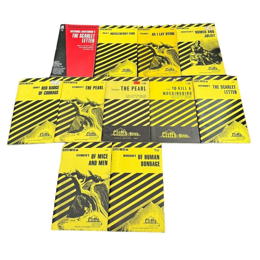 Cliff Notes Monarch (11 Booklets) Romeo Juliet Huckleberry Finn Scarlett Letter